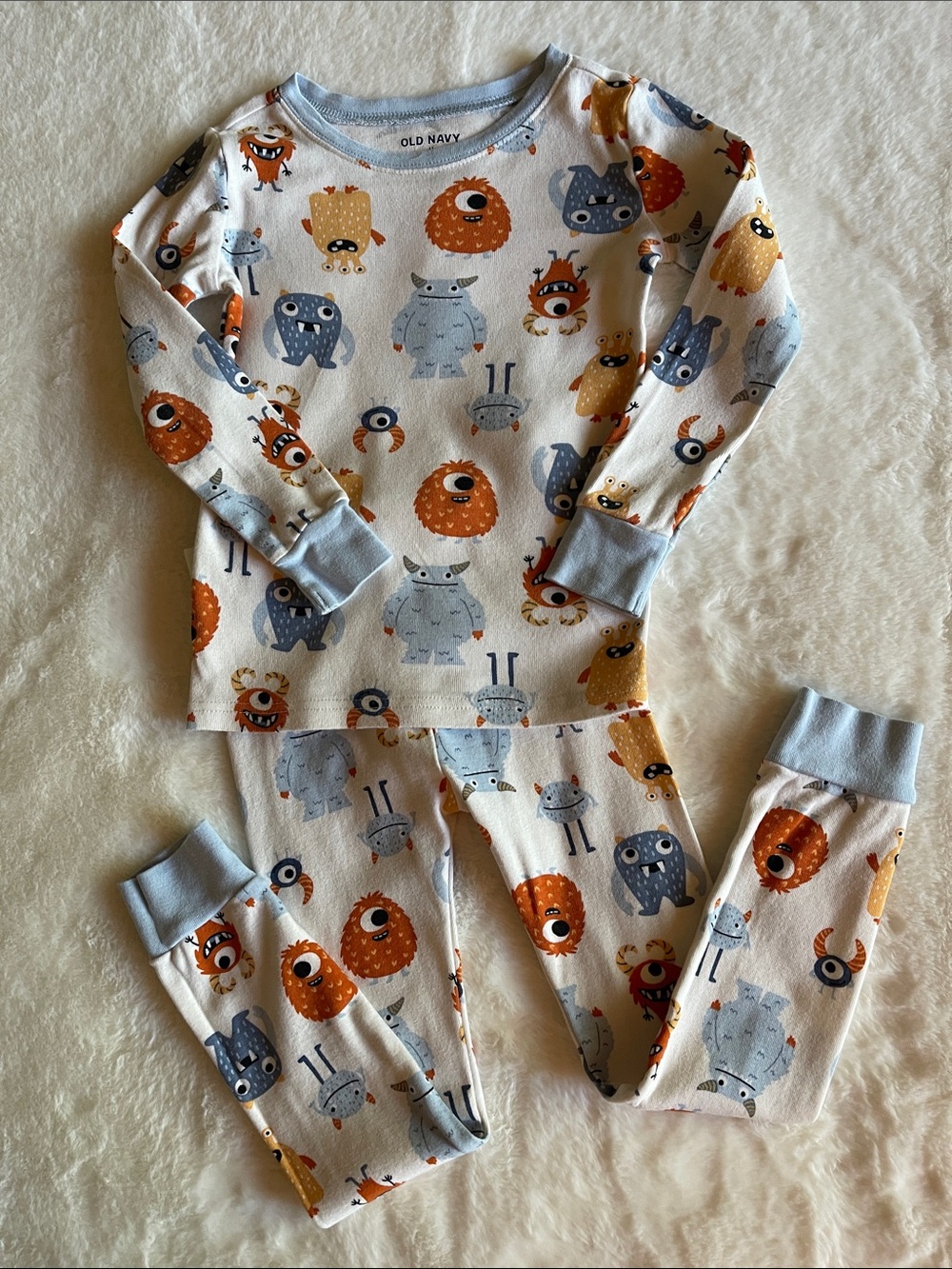 Old Navy Kids Monster Pajama Set - Light Blue, Orange, Yellow SZ 5T